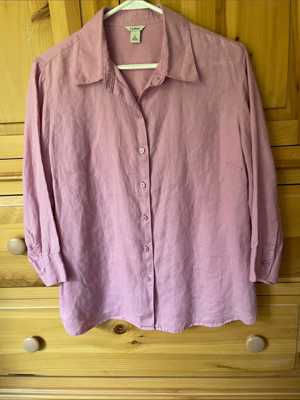 L.L. Bean Rose Pink Linen Button-Down Shirt